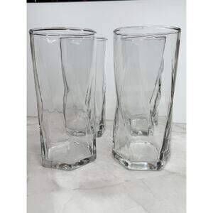 Crisa by Libbey Rhombus Geometric Hi-Ball Cocktail Glasses Set of 4 Drink or Bar